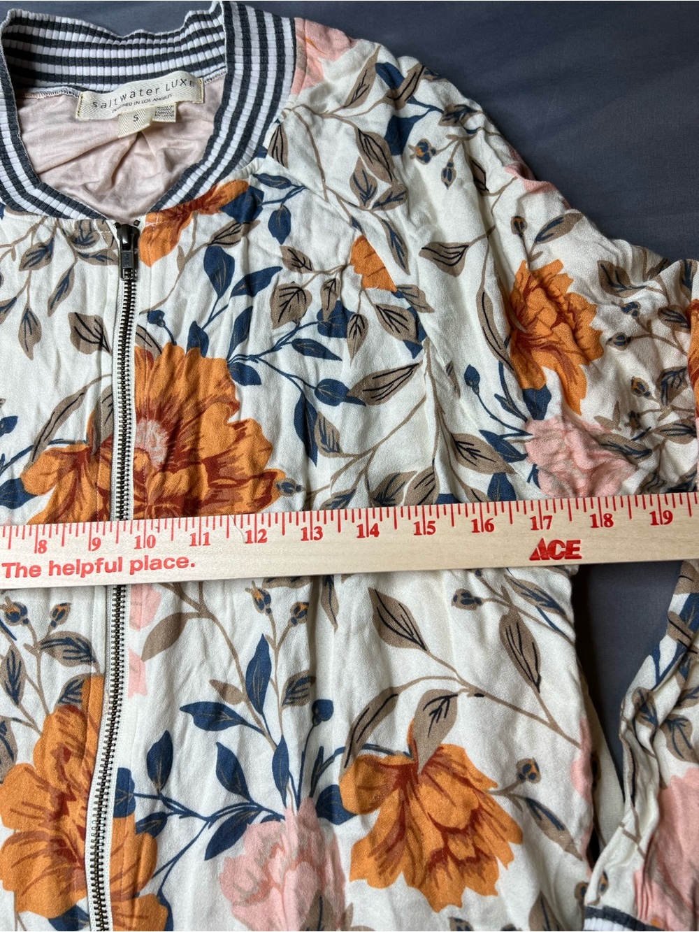 Saltwater Luxe Floral Bomber Jacket - Cream, Navy & Rust - Picture 5 of 7